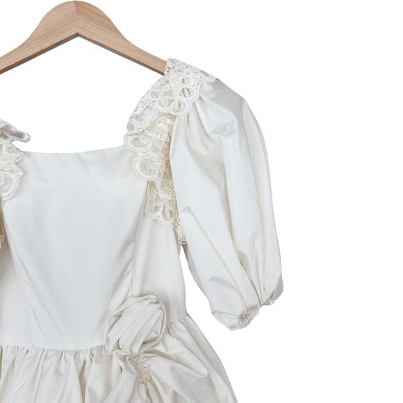 Vintage Victorian Puff Sleeve Tiered Lace Wedding Dress Sz XS - Picture 3 of 9